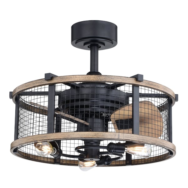Vaxcel Humboldt Bronze and Teak Industrial Farmhouse Cage Ceiling Fan with LED Light Kit and Remote F0061 - main